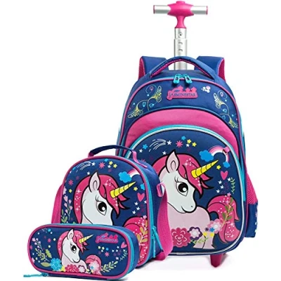 Imagen de HTgroce Mochila Infantil para niñas, diseño de Unicornio, Ideal GS, CP, CE1, CE2, CM1, CM2 niños, Funda lápices, Escuela., Azul, Niña