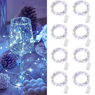 Imagen de xnfive Cadena de Luces con Pilas, 1M 10 LEDs Guirnaldas Alambre Cobre IP65 Impermeable para Interior Exterior Navidad Boda Fiesta Hogar Jardín Decorativas, Blanco frio (8 Piezas)