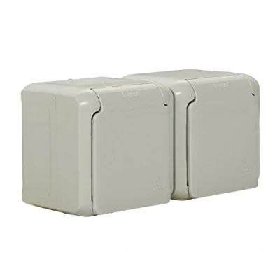 Imagen de Legrand Forix 782394 Enchufe doble de pared 16 A, Superficie, IP44 impermeable, con tapa color gris