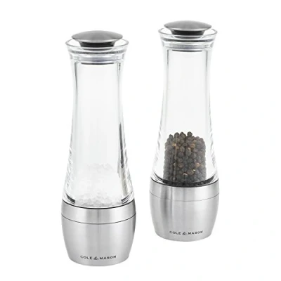 Imagen de Cole &amp; Mason H308798P Amesbury Molinillos de Sal y Pimienta, Precision+/Molienda Ajustable, Acero Inoxidable/Acrílico, 190mm, Incluye 2 x Molinos
