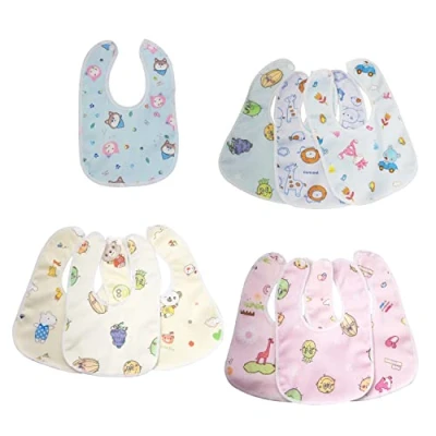 Imagen de PFLYPF 10 baberos de dibujos animados, toallas saliva, para niños, impermeable, reutilizable doble babero terciopelo, niños y niñas (amarillo, rosa, azul)