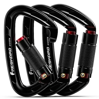 Imagen de 3 mosquetones de Escalada 25 kN, Certificado UIAA, 10 cm, Cierre rápido y Resistente, soporta hasta 2550 kg, Traje para rapelar, Correa Perros, grande, Color Negro
