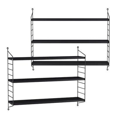 Imagen de [en.casa] Juego de 2 Estantería Pared Strängnäs Estante Mural Baldas 3 Niveles Mueble Salón Despacho Acero Duradero 50 x 60 15 cm Negro