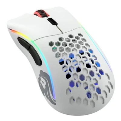 Imagen de Glorious gaming Model D (Pequeño) Wireless Ratón inalámbrico 67 g superligero, diseño colmena, RGB, ergonómico, sin lag 2,4 GHz inalámbrico, hasta 71 horas de batería Blanco mate
