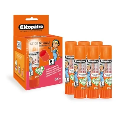 Imagen de Cléopatre Cléostick Adhésive 6 Barras de Pegamento Transparente Ideal para Trabajos Escolares a partir Años Aplicación Fácil y Precisa Sin Disolventes 6x21g