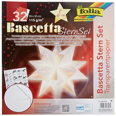 Imagen de Folia 800/3030 DIY kit Bascetta Set creativo de estrellas (30 x 30 cm) (32 hojas papel transparente color blanco) [Importado Alemania]