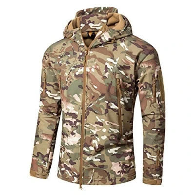 Imagen de Bebling Chaqueta táctica Militar Softshell para Hombre con Capucha, Forro Polar CP, Grande