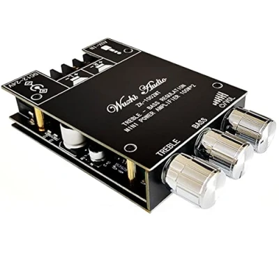 Imagen de WANGCL Placa amplificadora Bluetooth estéreo HiFi 2.0 TPA3116D2 2x100W, módulo amplificador de audio, control graves y agudos, circuito potencia digital, diente azul, 5.0 AMP
