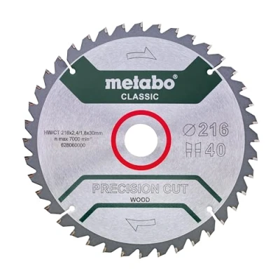 Imagen de Metabo 628060000 Hoja de Sierra Metal Duro HW/CT Precision Cut 216 x 30 mm Dientes 48 WZ, 5º neg