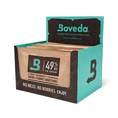 Imagen de Boveda para instrumentos musicales Bolsitas Control doble de la humedad 49 % HR Recambio funda tejido Tamaño 70 cuerda pulsada y frotada Evita el agrietamiento combado Pack 12 en expositor cartón