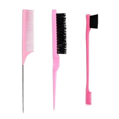 Imagen de Zuofan 3 Piezas Kit Peine Peinar Cabello, Incluir Cepillo Cardar Pelo, de Cola con Punta, Doble Borde Peine, Peines Peluqueria Profesional para Salón y Hogar (Pink)