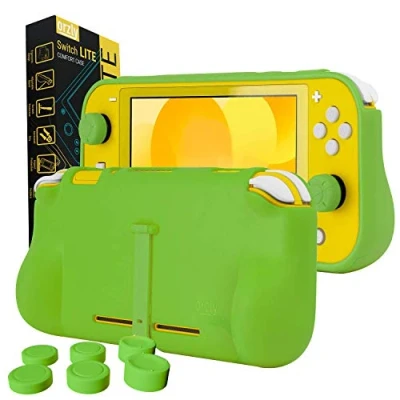 Imagen de Orzly Funda para la Switch Lite Comfort Grip Case, Carcasa Protectora con puños de Mano Rellenos Integrados Parte Posterior Consola Lite, Soporte Plegable Verde