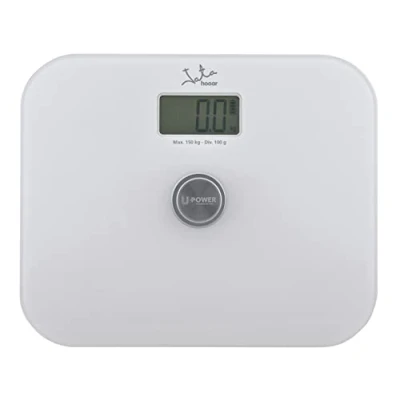 Imagen de Jata 499 Báscula de Baño Digital Grasa Corporal, Pantalla LCD, Alta precisión, Carga Automática, Ecológica, Capacidad 150 kg, Plataforma Vidrio, Apagado Automático, Blanco