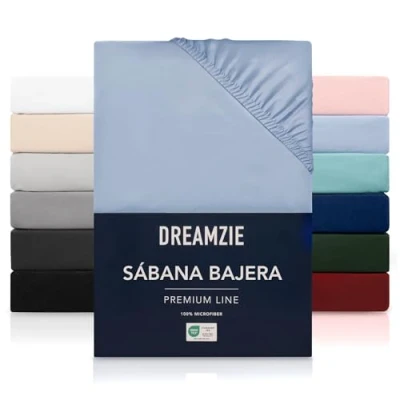 Imagen de Dreamzie Sabanas 100x200 cm Grandes Solapas de hasta 35 100% Microfibra Azul Certificada sin Productos Químicos (Oeko Tex), bajeras Completamente Elásticas