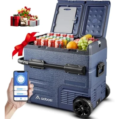 Imagen de AAOBOSI Nevera Portátil 55L, Coche, Doble Zona y Puerta, 20C a 20C, 12/24C DC 100 240V AC, Electrica para Hogar, Camping, Viajes, Barco Autocaravana
