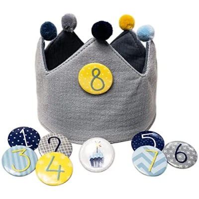 Imagen de Papierdrachen corona de muselina con números, para cumpleaños infantiles, botones del 1 al 8, color gris, juego 6
