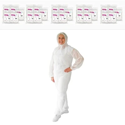 Imagen de ARNOMED mono de trabajo hombre, mujer desechable blanco PP, 10x hombre cuerpo entero talla L (130x171cm), pintor con capucha, mecanico sin látex