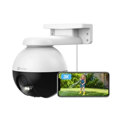 Imagen de EZVIZ Camara Vigilancia WiFi Exterior 360,3K IP de Seguridad PTZ,Visión Nocturna a Color,Detección IA Personas/Vehículos,Seguimiento Zoom Auto, Audio Bidireccional,Alexa,Sirena,C8W Pro 5MP