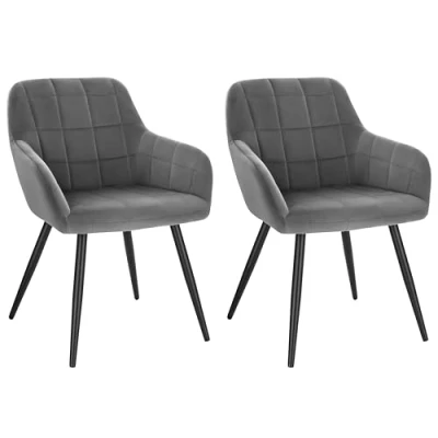 Imagen de WOLTU 2 x Sillas de Comedor Nordicas Estilo Vintage Juego 2, Silla Cocina Tapizada con Reposabrazos Tapizadas en Terciopelo, Estructura Metal, Gris Oscuro BH93dgr