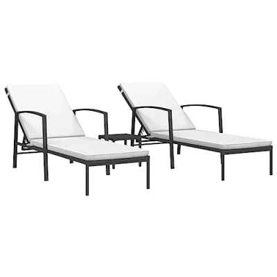 Imagen de vidaXL Conjunto de jardín 2 tumbonas 1 mesita ratán Negro