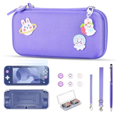 Imagen de innoAura Funda NS Switch Lite Accesorios 17 en 1 con Carcasa de Transporte Lite, Videojuegos Switch, Protector Pantalla Lite,Soporte Switch(Púrpura)