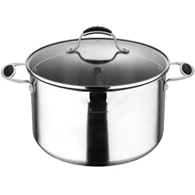 Imagen de MasterPro Foodies Olla de Cocina con Tapa Cristal Capacidad 9,8L Acero Inoxidable Muy Resistente, Fácil Limpiar y Para Todo Tipo Cocinas