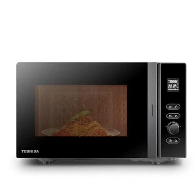Imagen de Toshiba MV AM20T(BK) Microondas, 20 l, 800 W, 5 niveles de potencia, 12 programas, esmalte interior, fácil limpiar, función descongelación, plato giratorio cristal (24,5 cm), negro