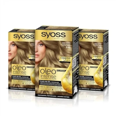 Imagen de Syoss Oleo Intense Tinte 7 10 Rubio Natural Coloración permanente Sin Amoníaco Cobertura profesional De canas Resultados peluquería (Pack 3)