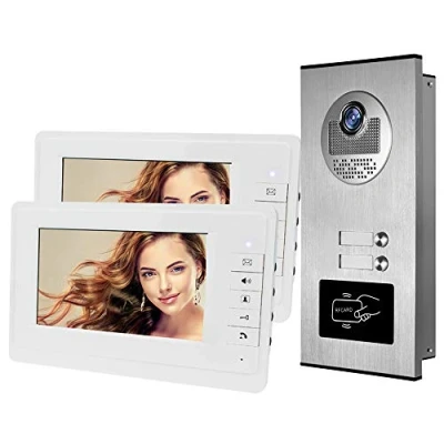 Imagen de HFeng 7 &#039;&#039; Color con Cable intercomunicador Video Puerta Sistema teléfono Kit 700TVL RFID Acceso Entrada cámara Timbre IR visión Nocturna para 2 Apartamentos/Familia/casa