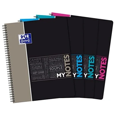 Imagen de Oxford Cuaderno para estudiantes MyNotes A4+ grandes azulejos Seyès 160 páginas Encuadernación completa con tapa tarjetas colores aleatorios 400156891 gris/azul/aguamarina/rosa