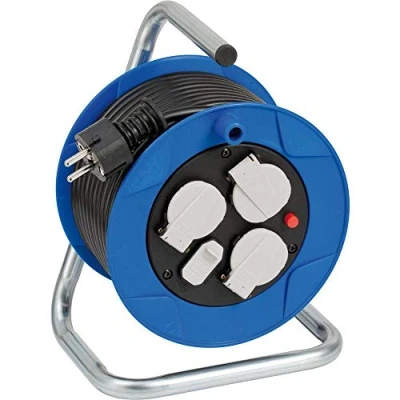 Imagen de Brennenstuhl Garant enrollacables con alargador de 15m, carga USB, 3 tomas corriente (plástico especial, uso en interiores, Made in Germany) azul