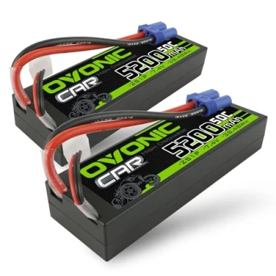 Imagen de OVONIC Batería de polímero litio 2 segundos, 5200 mAh, 50 C, 7,4 V, con conector EC5 para coche RC 1/10 (2 unidades)