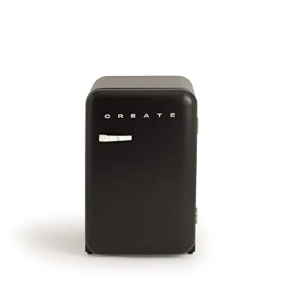 Imagen de CREATE / RETRO FRIDGE 83.5 MARBLE/Frigorífico negro maneta mármol 98W, bajo consumo, 2 estantes, regulador temperatura, botellero, 56x54x84cm