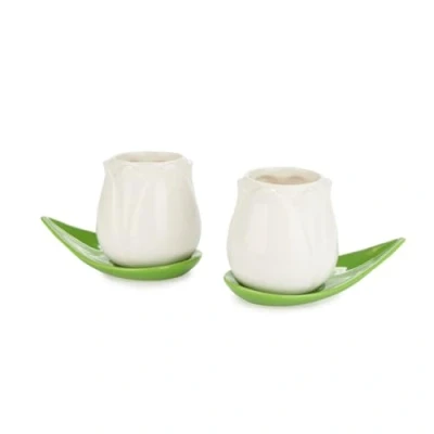 Imagen de Balvi Set Tazas café Tulip Color Blanco/Verde 2 con Forma de tulipán y Platos ho