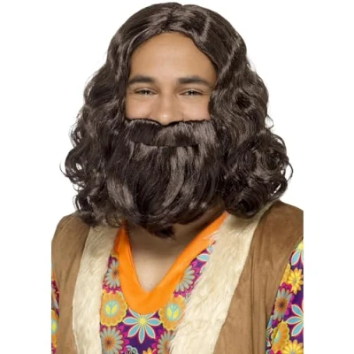 Imagen de Smiffys Juego de peluca y barba hippie/Jesucristo, castaño