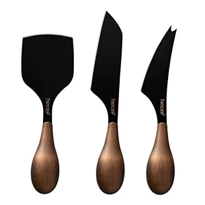 Imagen de hecef 3 Piezas Juego de Retro Cuchillo para Queso, Multifuncional Queso con Grano Bronce, el Incluye Punta Tenedor