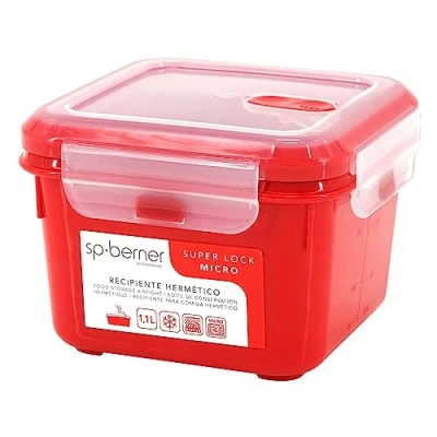 Imagen de Hermético SUPER LOCK MICRO 1,1 L., cuadrado, apto para cocinar al vapor en el microondas, ideal transporte y almacenamiento de alimentos, cierre clip