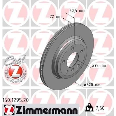 Imagen de ZIMMERMANN COAT Z 150.1295.20 Disco de freno 320 22 6/5 5 120 ventilación externa revestido altamente carbonizado BMW: 3 Touring, Berlina, Coupé