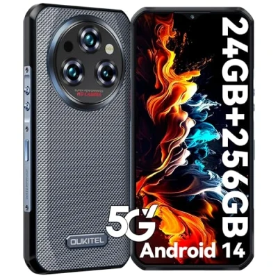 Imagen de OUKITEL WP35 Movil Resistente 5G 24GB RAM+256GB ROM(TF 2TB) Móvil Irrompible Android 14, Batería 11000mAh, 6.6&#039;&#039; FHD+Teléfono Movil, Cámara 64MP+32MP, Dual SIM/Fingerprint/Face ID/NFC/OTG, Negro