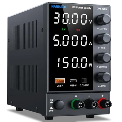 Imagen de alimentatore di rete da Laboratorio regolabile 30 V 5 A, DC variabile con Porta ricarica rapida USB A/Tipo C, Display a 4 LED ad Alta precisione