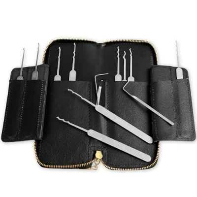 Imagen de MULTIPICK ELITE 13 Set profesional de ganzúas BOGOTA [13 Piezas incl. funda cuero] Made in Germany Ganzua Lockpicking Kit cerrajero para abrir puertas Herramienta Accesorios cerraduras