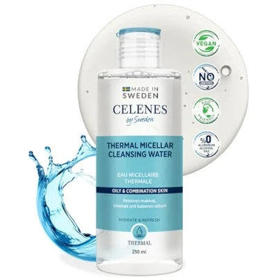 Imagen de Celenes by Sweden Agua Micelar Termal de Limpieza Fórmula Suave Sin Enjuague para Piel Grasa y Mixta, Alcohol, Vegana, Libre Siliconas, Parabenos Perfumes Ideal Uso Diario, 250ml