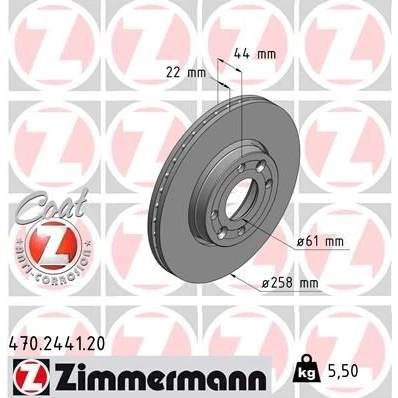 Imagen de ZIMMERMANN COAT Z 470.2441.20 Disco de freno 258 22 6/4 4 100 ventilación externa revestido RENAULT: Clio 4, Kangoo II / Grand