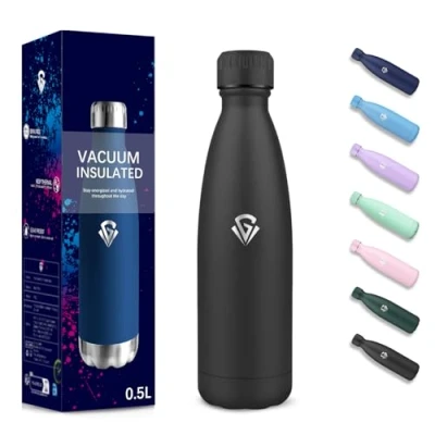 Imagen de Botella Agua Acero Inoxidable, 500 ml Libre de BPA, Termica, Aislamiento al Vacío Boble Pared, Cantimplora, 304 Cantimplora Termica para Escuela, Cámping, Yoga Negro