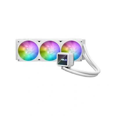 Imagen de ASUS Prime LC ARGB White Edition Refrigeración por agua para CPU líquida todo en uno (superficie de contacto ampliada, bloque con lentes espejo infinito, ventilador ARGB, Intel LGA 1851,