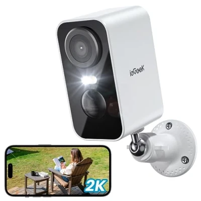 Imagen de ieGeek 2K Camara Vigilancia WiFi Exterior/Interior sin Cables, Cámara de Exterior con Batería Recargable, 10M Visión Nocturna Colorida, Detección Movimiento PIR, Audio 2 Vias