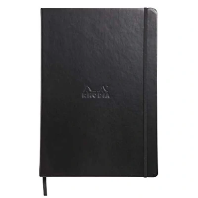 Imagen de Rhodia Ref 118869C Webnotebook (96 hojas) Tamaño A4, rayas de puntos, funda piel sintética con correa elástica, vitela marfil cepillado 90 g/m², color negro