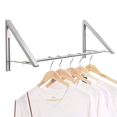 Imagen de Anjuer Lavandería Estante de Secado Colgador Ropa montado en la Pared Plegable Aluminio Organizador Almacenamiento el hogar Ahorradores Espacio Plata 2 Rakcs con Varilla
