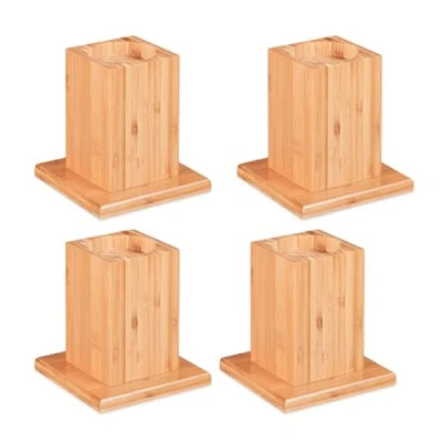 Imagen de Relaxdays Set de 4 Elevadores Mesa, Silla, Cama, Muebles, Alza, Taco, 14 cm Elevación, Bambú, 15, 5x14,5 cm, Natural