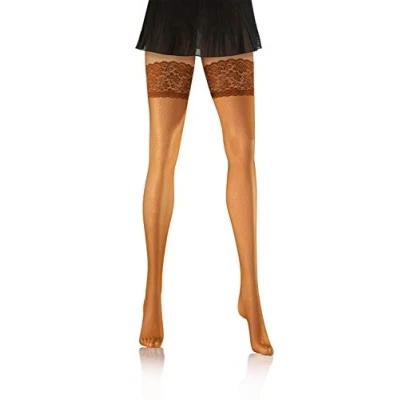 Imagen de Sesto Senso Medias Rejilla Autoadhesivas Encaje Lencería Sexy Mujer 3/4 M/L Glace Beige Marron